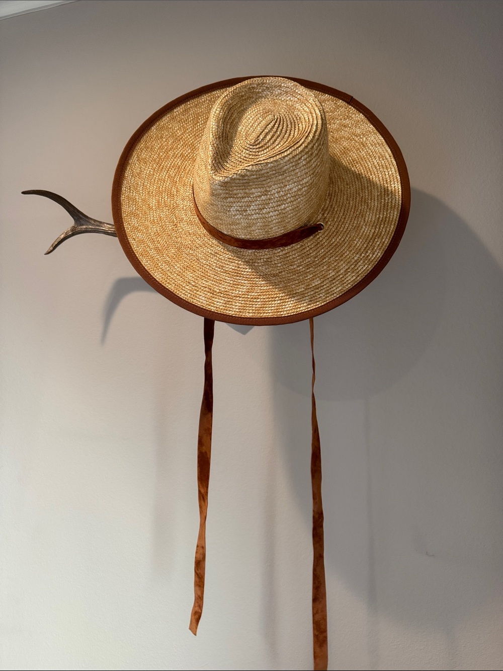Studio Straw Sun Hat with Brown Trim and Ties